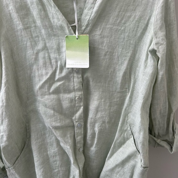 Women's large light green Sigrid Olsen 100:/: linen tunic button down shirt - Picture 6 of 13